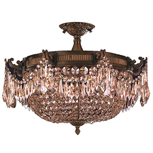 Winchester Collection 4 Light Antique Bronze Finish and Golden Teak Crystal Semi Flush Mount Ceiling Light 24