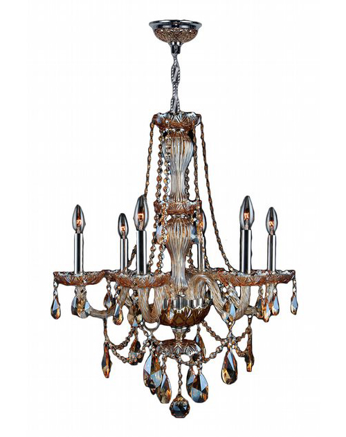 Provence Collection 6 Light Chrome Finish and Amber Crystal Chandelier 23" D x 31" H Medium