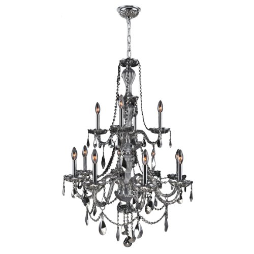 Provence Collection 12 Light Chrome Finish and Chrome Crystal Chandelier 28" D x 41" H Two 2 Tier Large