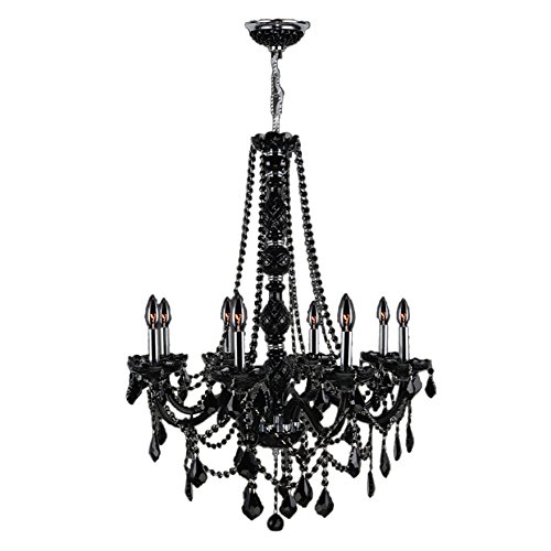 Provence Collection 8 Light Chrome Finish and Black Crystal Chandelier 28" D x 34" H Large