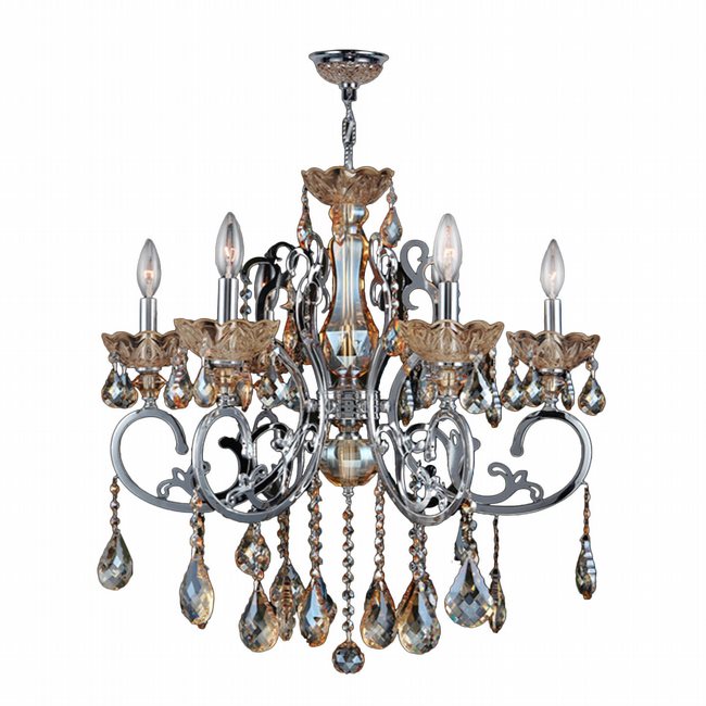 Kronos Collection 6 Light Chrome Finish and Amber Crystal Chandelier 26