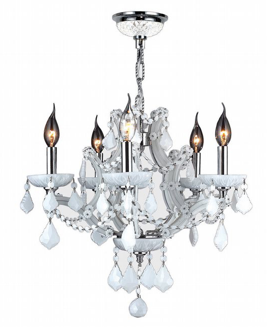 Lyre Collection 5 Light Chrome Finish and White Crystal Chandelier 19