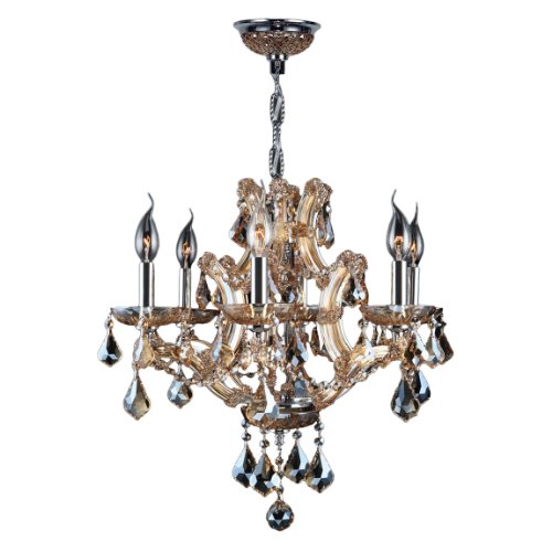 Lyre Collection 6 Light Chrome Finish and Amber Crystal Chandelier 20