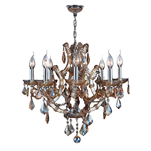 Lyre Collection 8 Light Chrome Finish and Amber Crystal Chandelier 26" D x 22" H Large