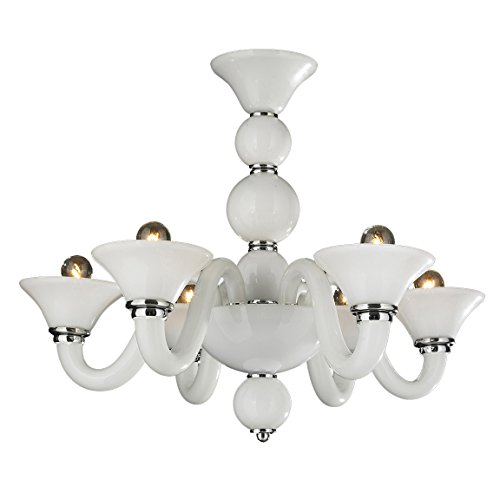 Murano Collection 6 Light Blown Glass in White Finish Venetian Style Chandelier 23" D x 19" H Medium