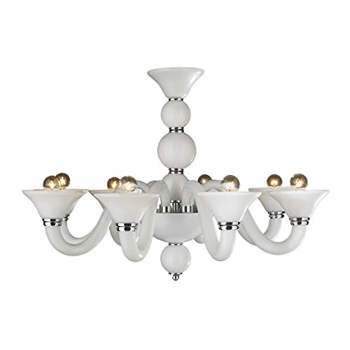 Murano Collection 8 Light Blown Glass in White Finish Venetian Style Chandelier 28" D x 18" H Large