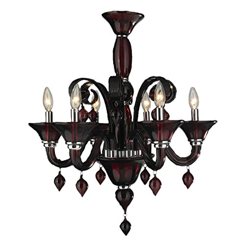 Murano Collection 6 Light Blown Glass in Cranberry Red Finish Venetian Style Chandelier 23" D x 27" H Medium