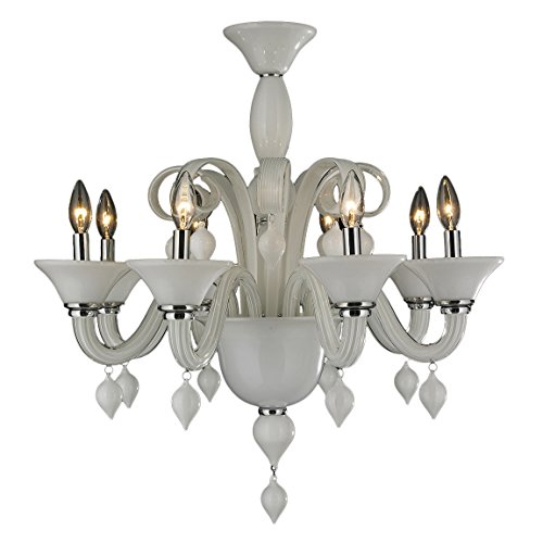Murano Collection 8 Light Blown Glass in White Finish Venetian Style Chandelier 27
