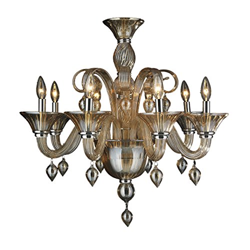 Murano Collection 8 Light Blown Glass in Amber Finish Venetian Style Chandelier 27