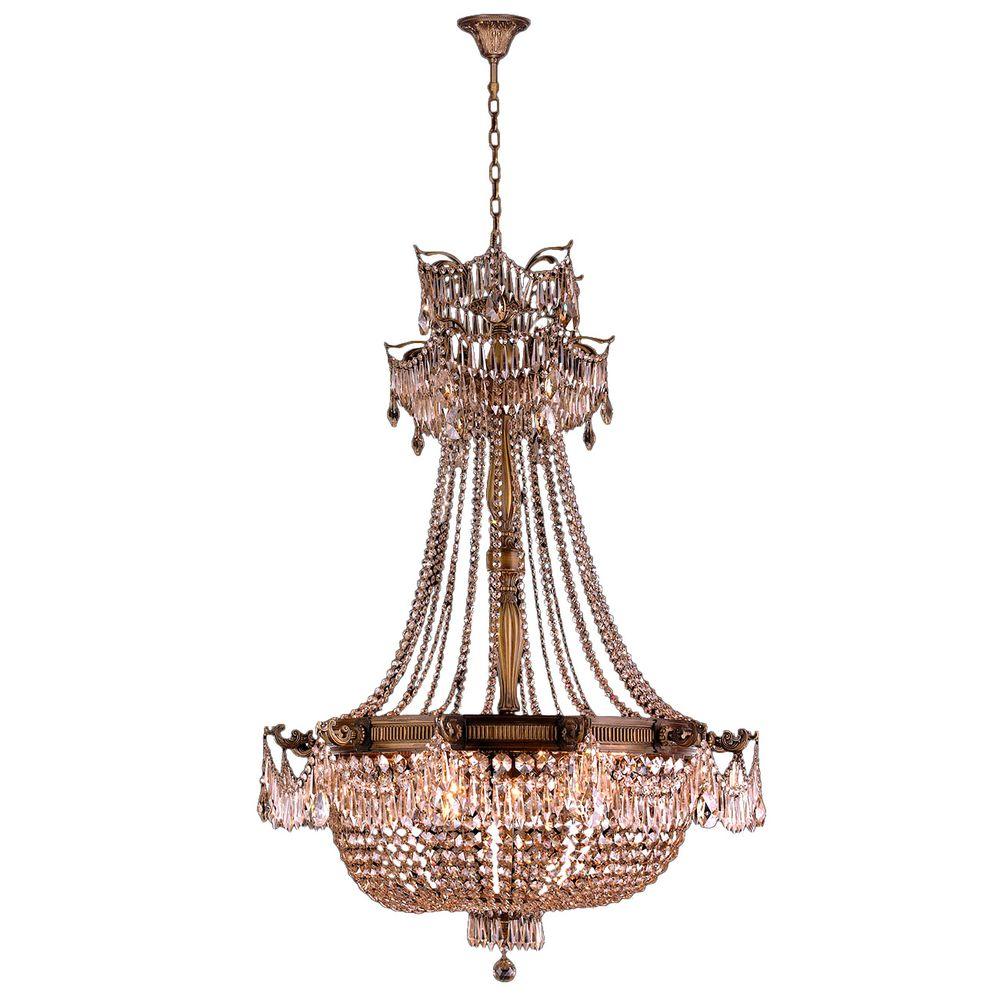 Winchester Chandelier, D36"H49", Antique Bronze Finish, Golden Teak Crystal, 18 Lights