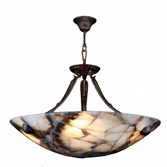 Pompeii Collection 4 Light Flemish Brass Finish and Natural Quartz Bowl Pendant 16" D x 18" H Small