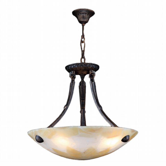 Pompeii Collection 4 Light Flemish Brass Finish and Natural Quartz Bowl Pendant 16" D x 18" H Small