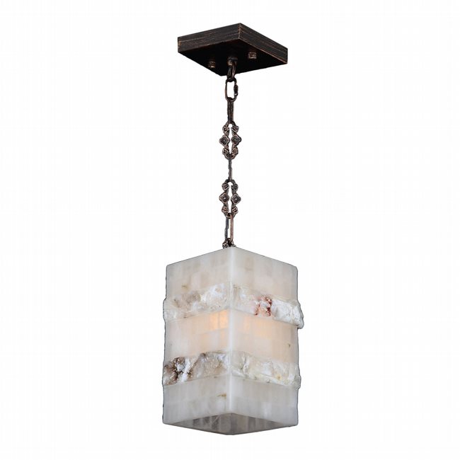 Pompeii Collection 1 Light Flemish Brass Finish and Natural Quartz Rectangle Pendant 6" L x 6" W x 12" H Mini