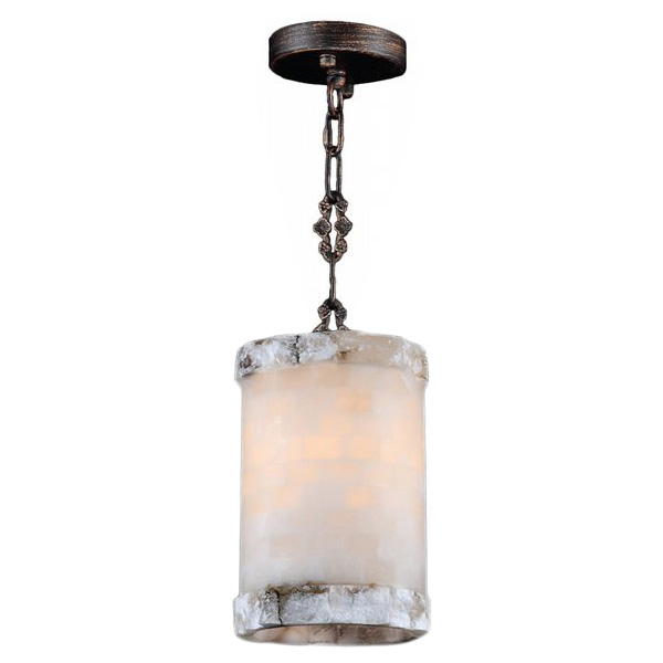 Pompeii Collection 1 Light Flemish Brass Finish and Natural Quartz Round Pendant 6" D x 12" H Mini