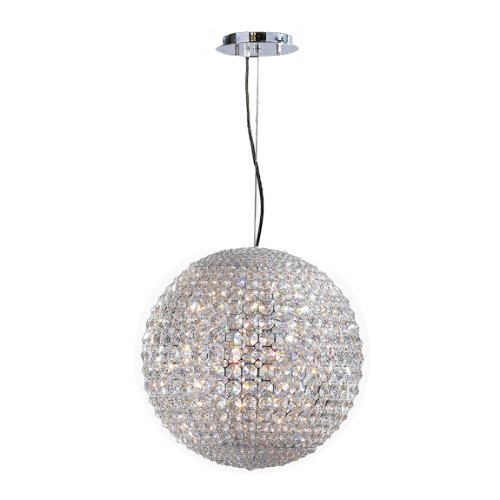 Pluto Collection 12 Light Chrome Finish and Clear Crystal Globe Pendant Light