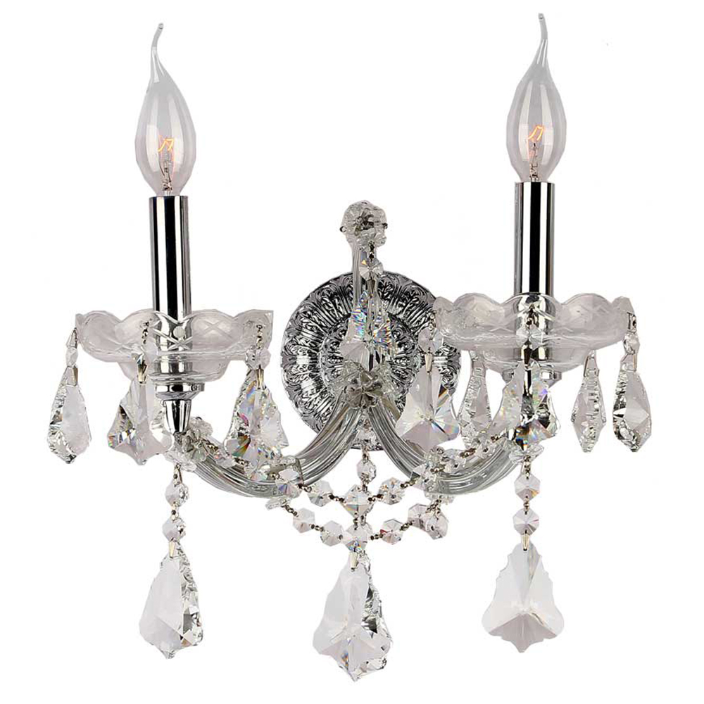 Maria Theresa Collection 2 Light Chrome Finish and Clear Crystal Candle Wall Sconce 12