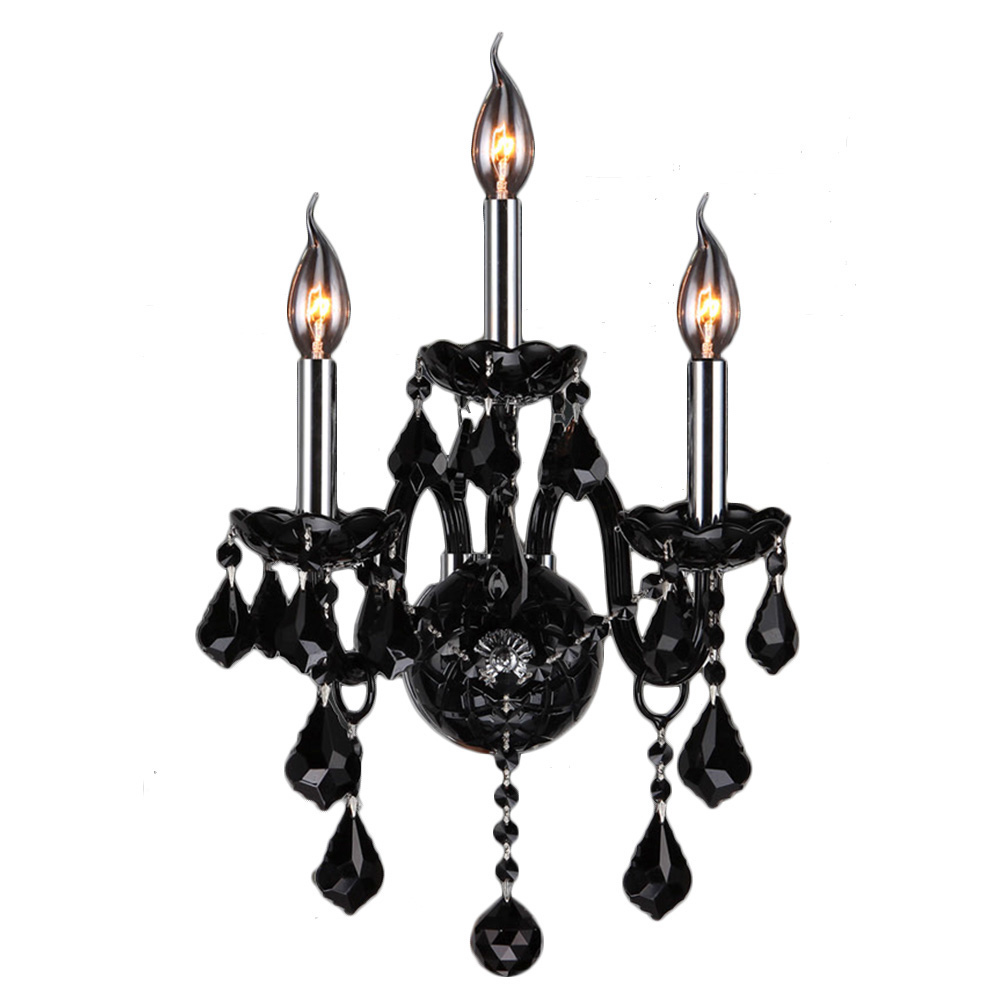 Provence Collection 3 Light Chrome Finish and Black Crystal Candle Wall Sconce 13