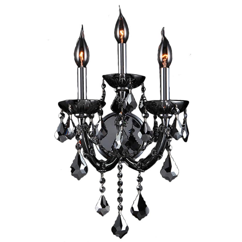 Lyre Collection 3 Light Chrome Finish and Smoke Crystal Candle Wall Sconce 12