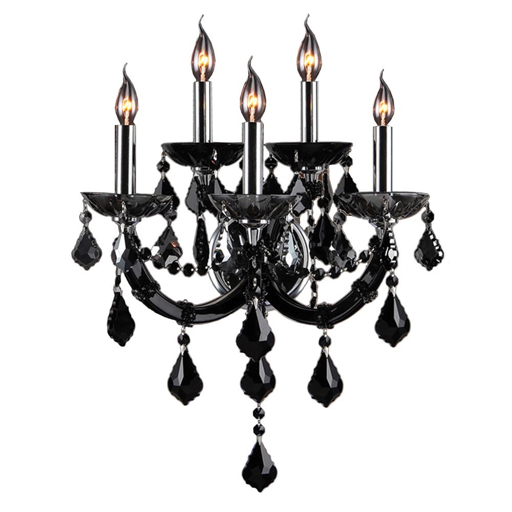 Lyre Collection 5 Light Chrome Finish and Black Crystal Wall Sconce 15