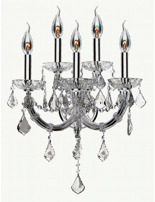 Lyre Collection 5 Light Chrome Finish and Clear Crystal Wall Sconce 15