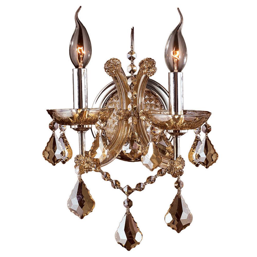Lyre Collection 2 Light Chrome Finish and Amber Crystal Candle Wall Sconce Light 10" W x 15" H Medium