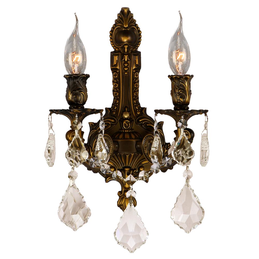 Versailles Collection 2 Light Antique Bronze Finish & Golden Teak Crystal Wall Sconce 12" W x 13" H Medium