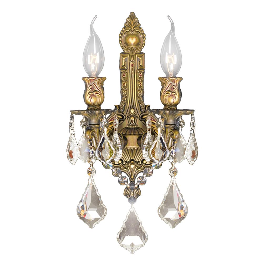 Versailles Collection 2 Light French Gold Finish & Golden Teak Crystal Wall Sconce 12" W x 13" H Medium