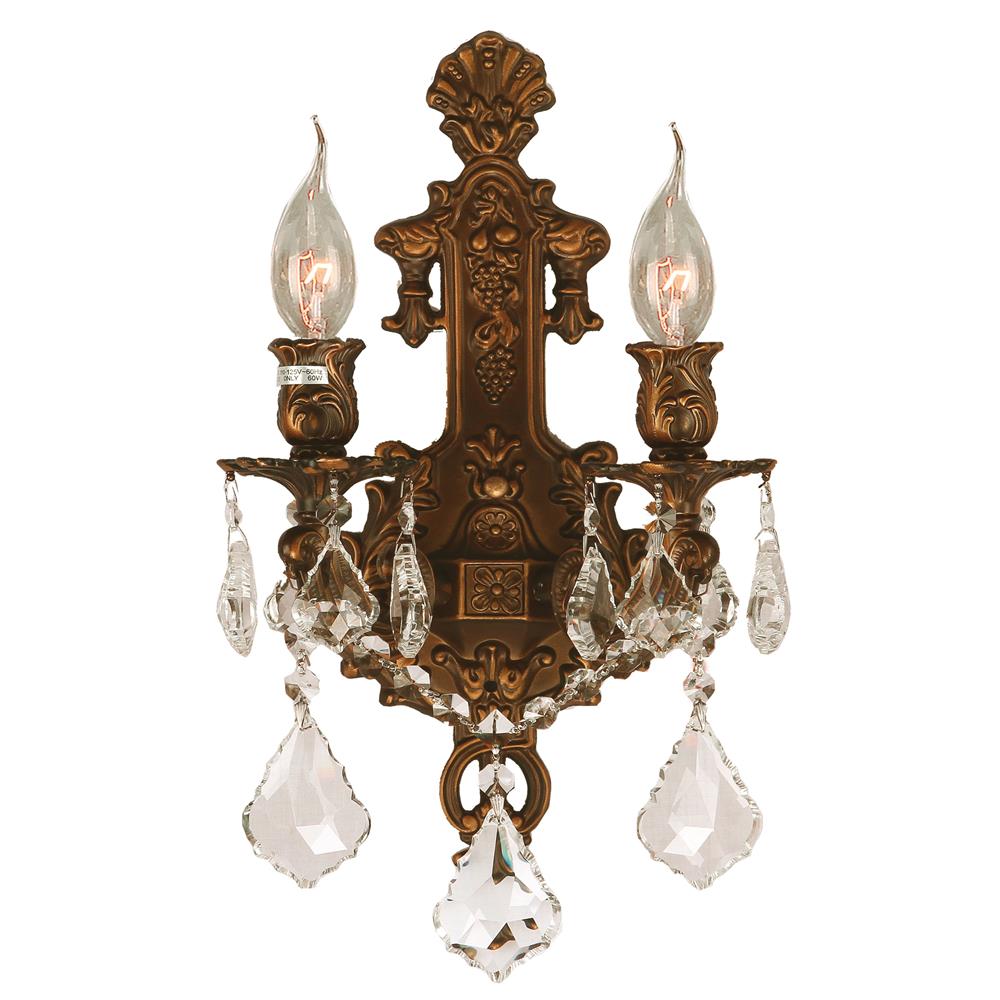Versailles Collection 2 Light French Gold Finish Crystal Wall Sconce 12