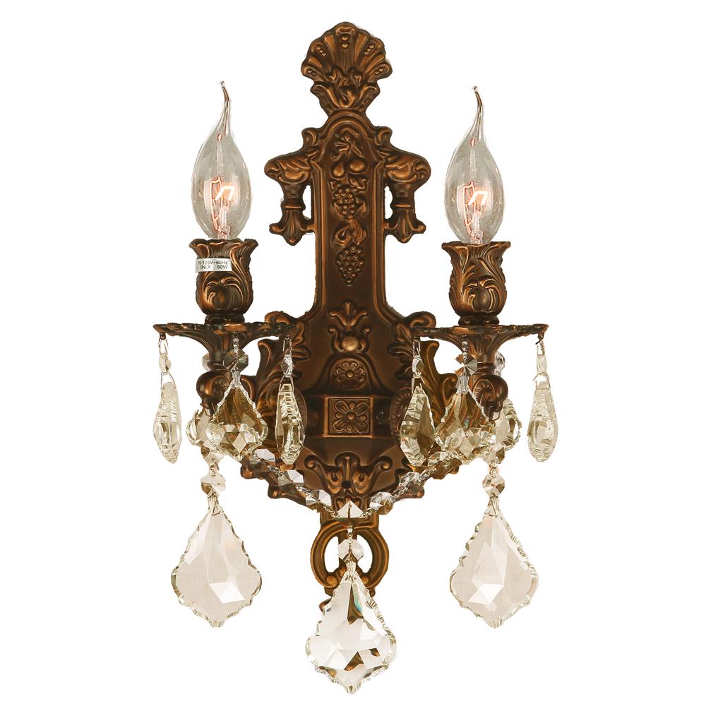 Versailles Collection 2 Light French Gold Finish & Golden Teak Crystal Wall Sconce 12" W x 13" H Medium