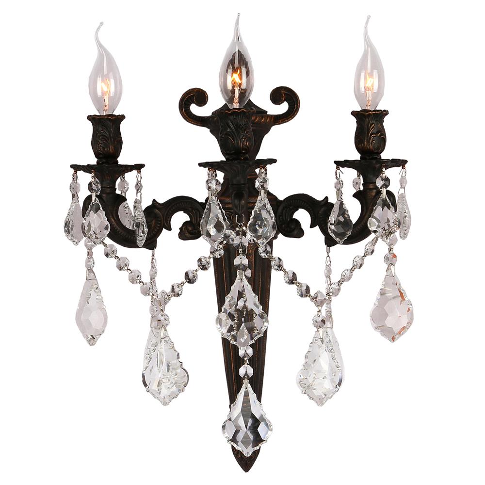 Versailles Collection 3 Light Flemish Brass Finish Crystal Torch Wall Sconce 15