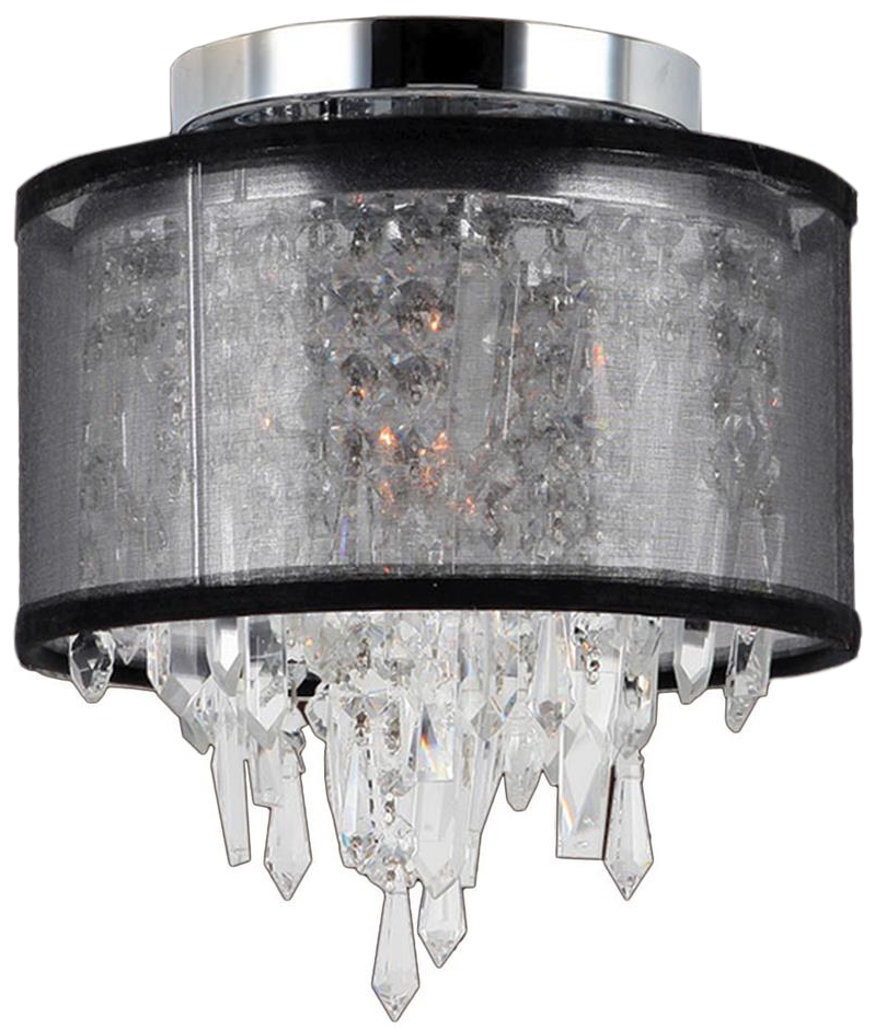 Tempest Collection 4 Light Chrome Finish Crystal Flush Mount Ceiling Light with Black Organza Shade 12