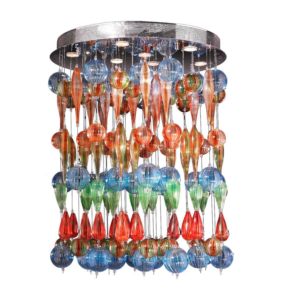 Niagara Collection 9 Light Chrome Finish and Multi-Color Blown Glass Bubble Flush Mount Ceiling Light 28" D x 36" H Extra Large