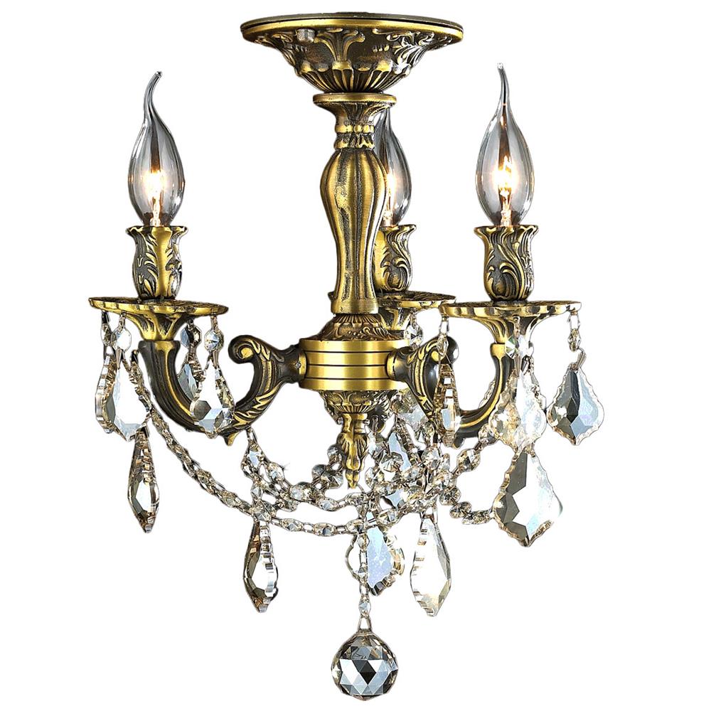 Windsor Collection 3 Light Antique Bronze Finish and French Pendalogue Golden Teak Crystal Semi Flush Mount Ceiling Light Cast B