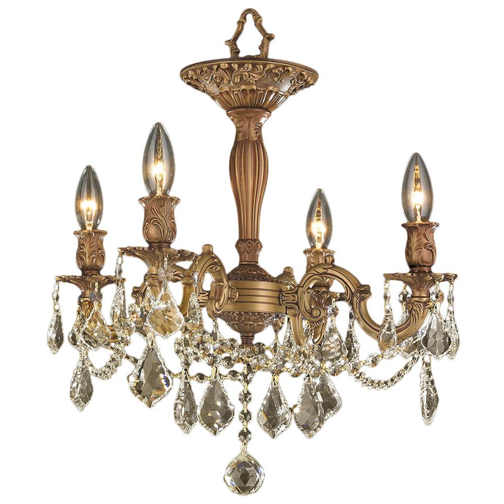 Windsor Collection 4 Light French Gold Finish and French Pendalogue Golden Teak Crystal Semi Flush Mount Ceiling Light 17