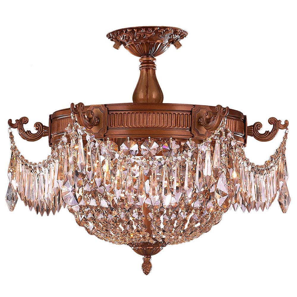 Winchester Collection 3 Light French Gold Finish and Golden Teak Crystal Semi Flush Mount Ceiling Light 20