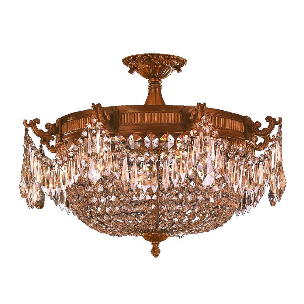 Winchester Collection 4 Light French Gold Finish and Golden Teak Crystal Semi Flush Mount Ceiling Light 24