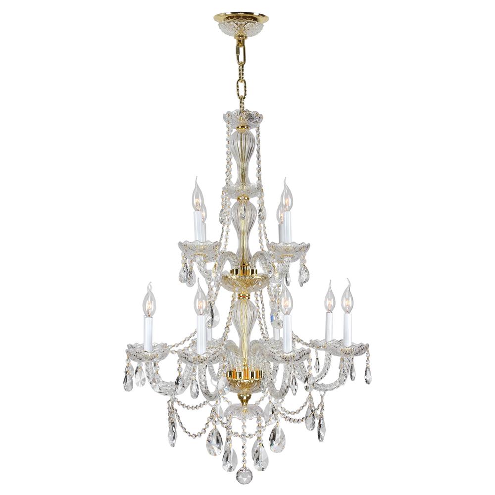 Provence 12 Light Gold Finish and Golden Teak Crystal Chandelier Two 2 Tier
