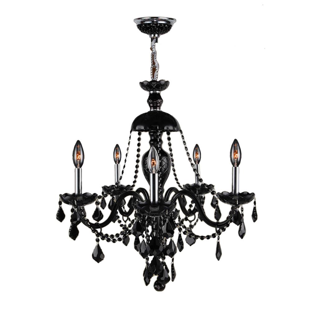 Provence Collection 5 Light Chrome Finish and Black Crystal Chandelier 25" D x 28" H Large