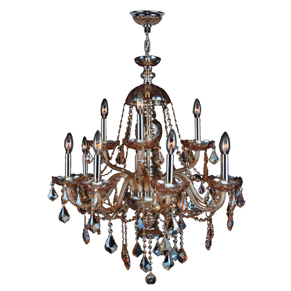 Provence Collection 12 Light Chrome Finish and Amber Crystal Chandelier 28" D x 31" H Two 2 Tier Large