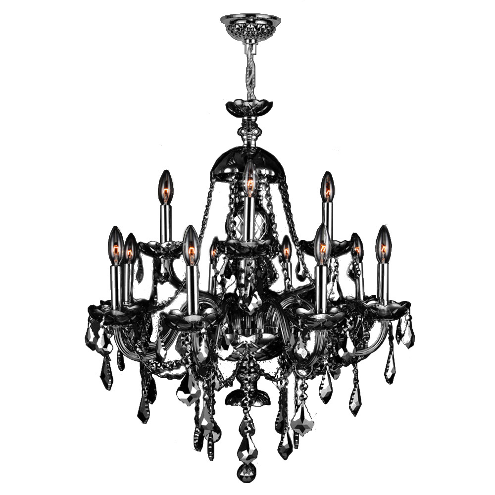 Provence Collection 12 Light Chrome Finish and Smoke Crystal Chandelier 28" D x 31" H Two 2 Tier Large