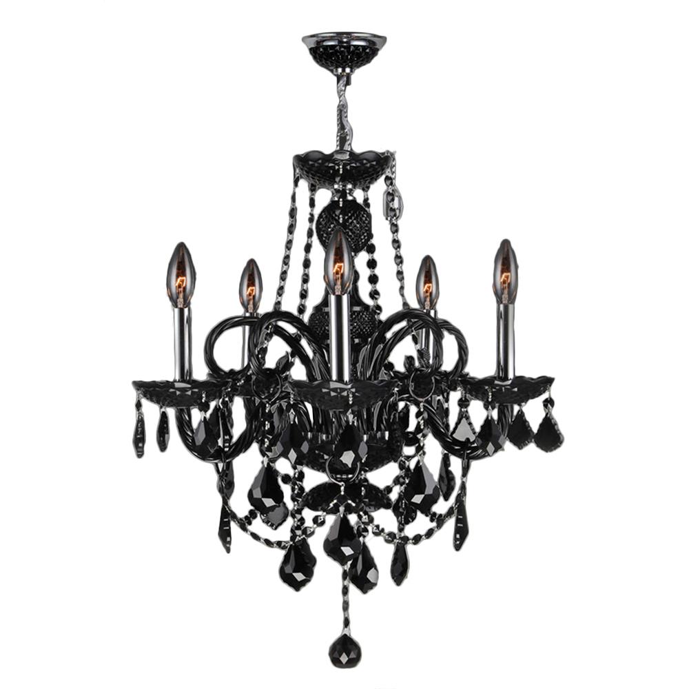 Provence Collection 5 Light Chrome Finish and Black Crystal Chandelier 20" D x 22" H Medium