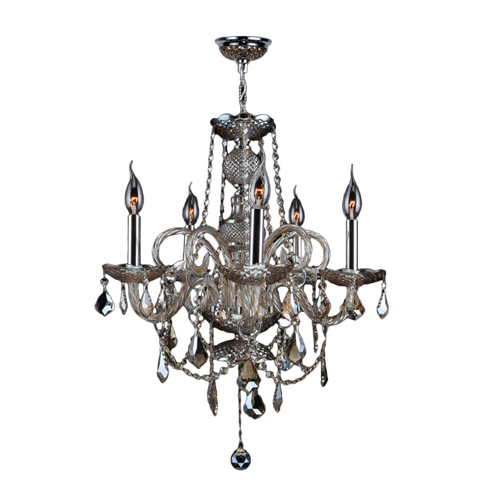 Provence Collection 5 Light Chrome Finish and Golden Teak Crystal Chandelier 20
