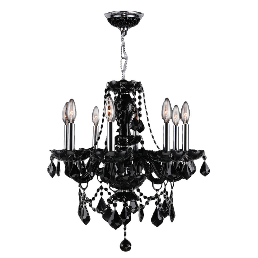 Provence Collection 8 Light Chrome Finish and Black Crystal Chandelier 20" D x 20" H Medium