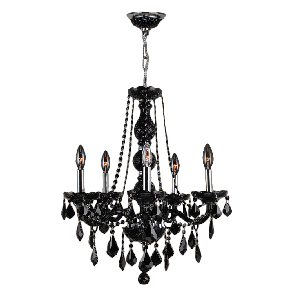 Provence Collection 5 Light Chrome Finish and Black Crystal Chandelier 21