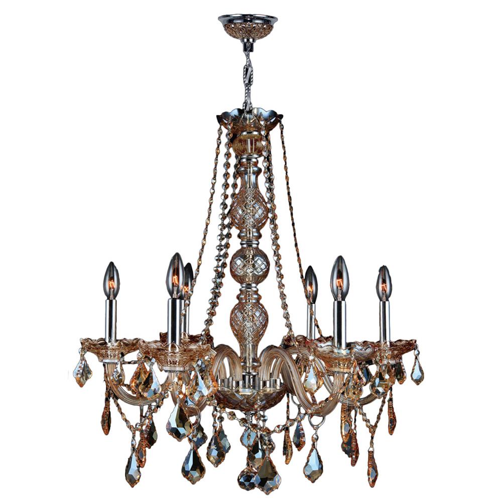 Provence Collection 6 Light Chrome Finish and Amber Crystal Chandelier 24