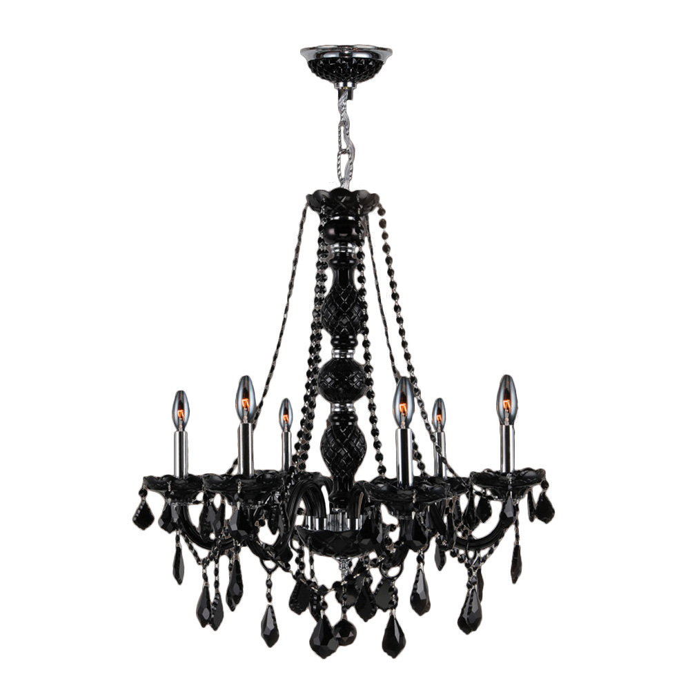 Provence Collection 6 Light Chrome Finish and Black Crystal Chandelier 24" D x 28" H Large