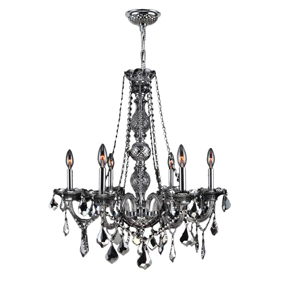 Provence Collection 6 Light Chrome Finish and Smoke Crystal Chandelier 24