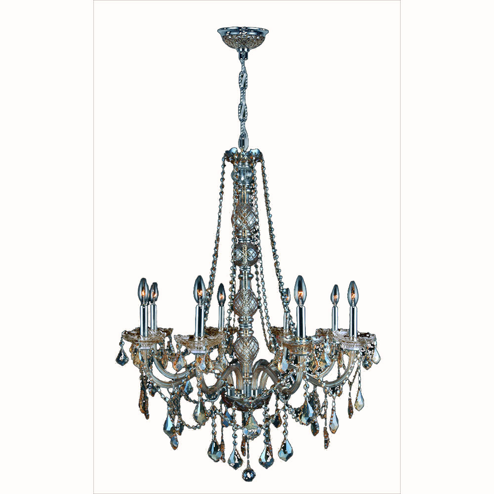 Provence Collection 8 Light Chrome Finish and Golden Teak Crystal Chandelier 28