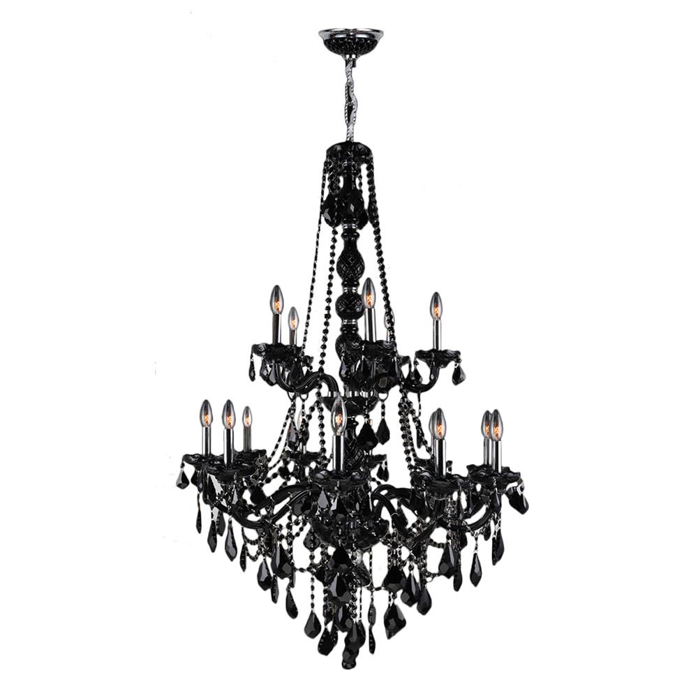 Provence Collection 15 Light Chrome Finish and Black Crystal Chandelier 33" D x 52" H Two 2 Tier Large