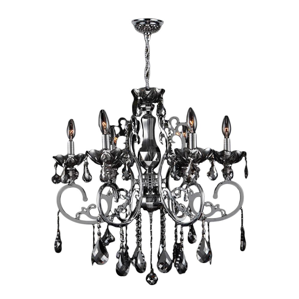 Kronos Collection 6 Light Chrome Finish and Smoke Crystal Chandelier 26" D x 24" H Large